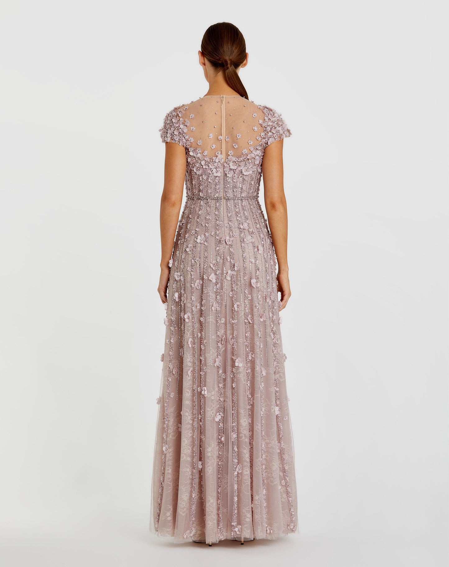 Mac Duggal 11866 Embellished Lace Cap Sleeve Illusion Neck Gown