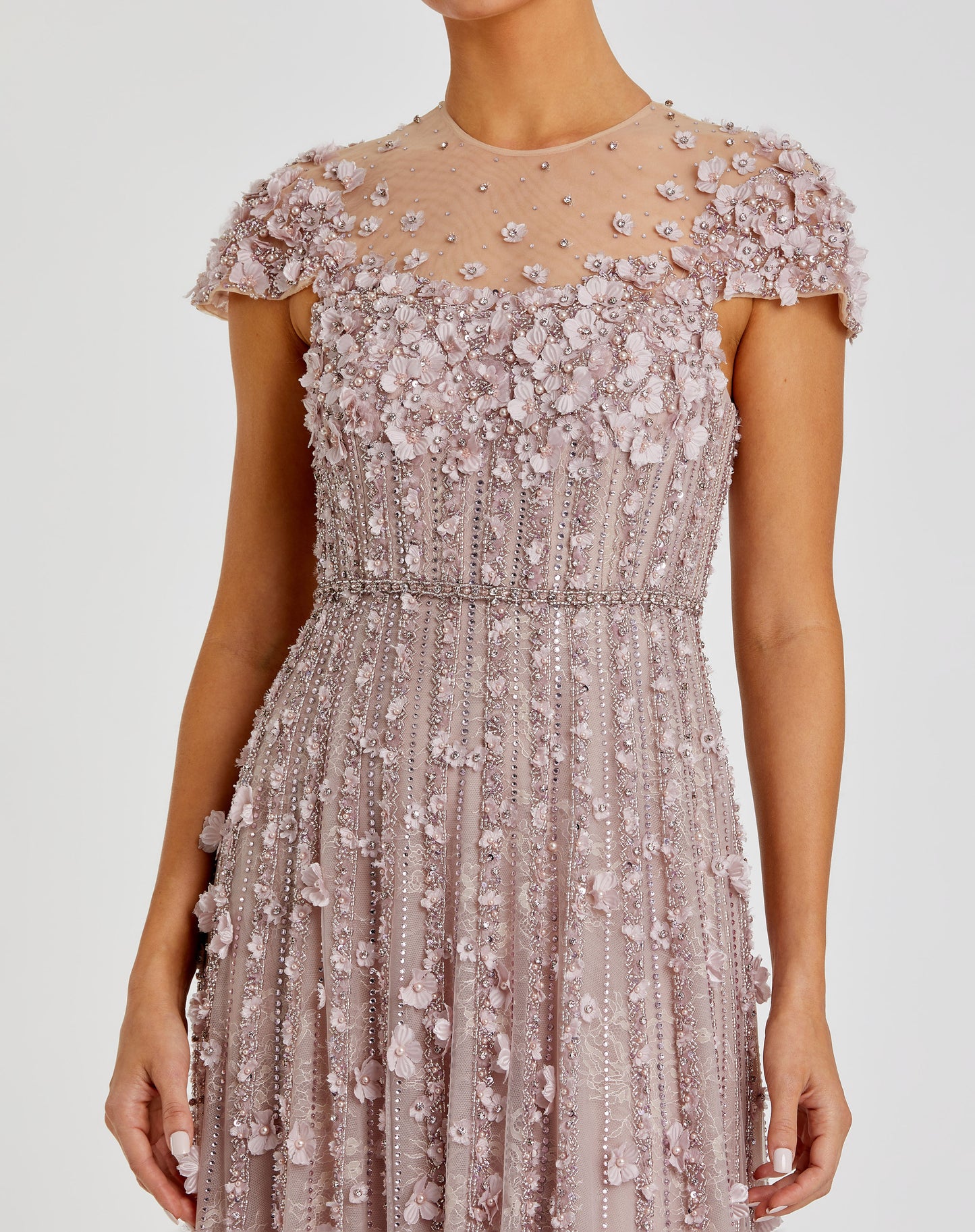 Mac Duggal 11866 Embellished Lace Cap Sleeve Illusion Neck Gown