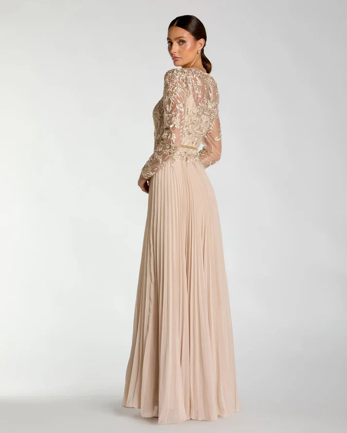 mac duggal long sleeve maxi dress Mac Duggal Women's Long Sleeve Chiffon Embellished Gown