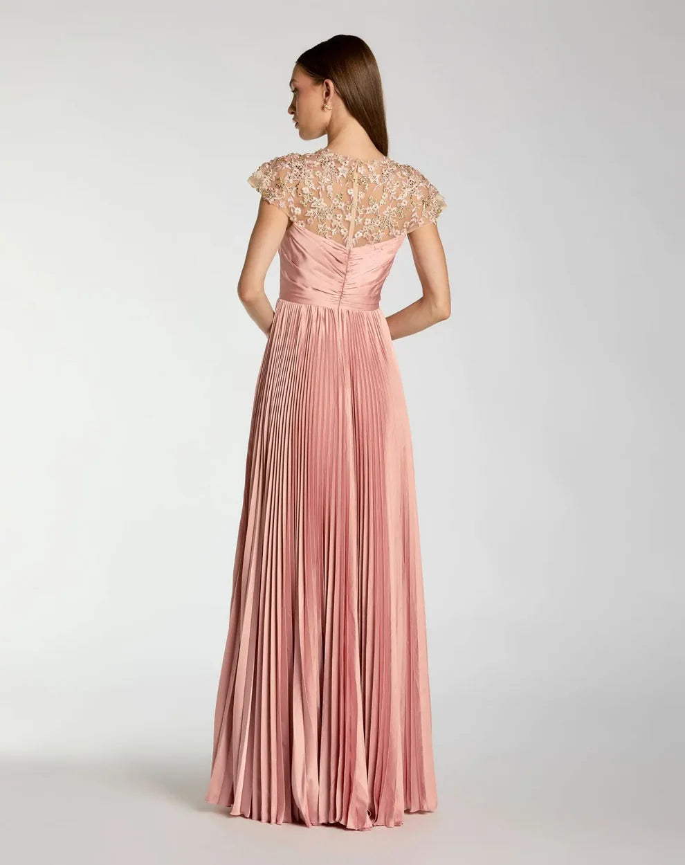 Mac Duggal 11987 Pink Pleated Charmeuse Embellished Cap Sleeve Sweetheart Neckline Gown