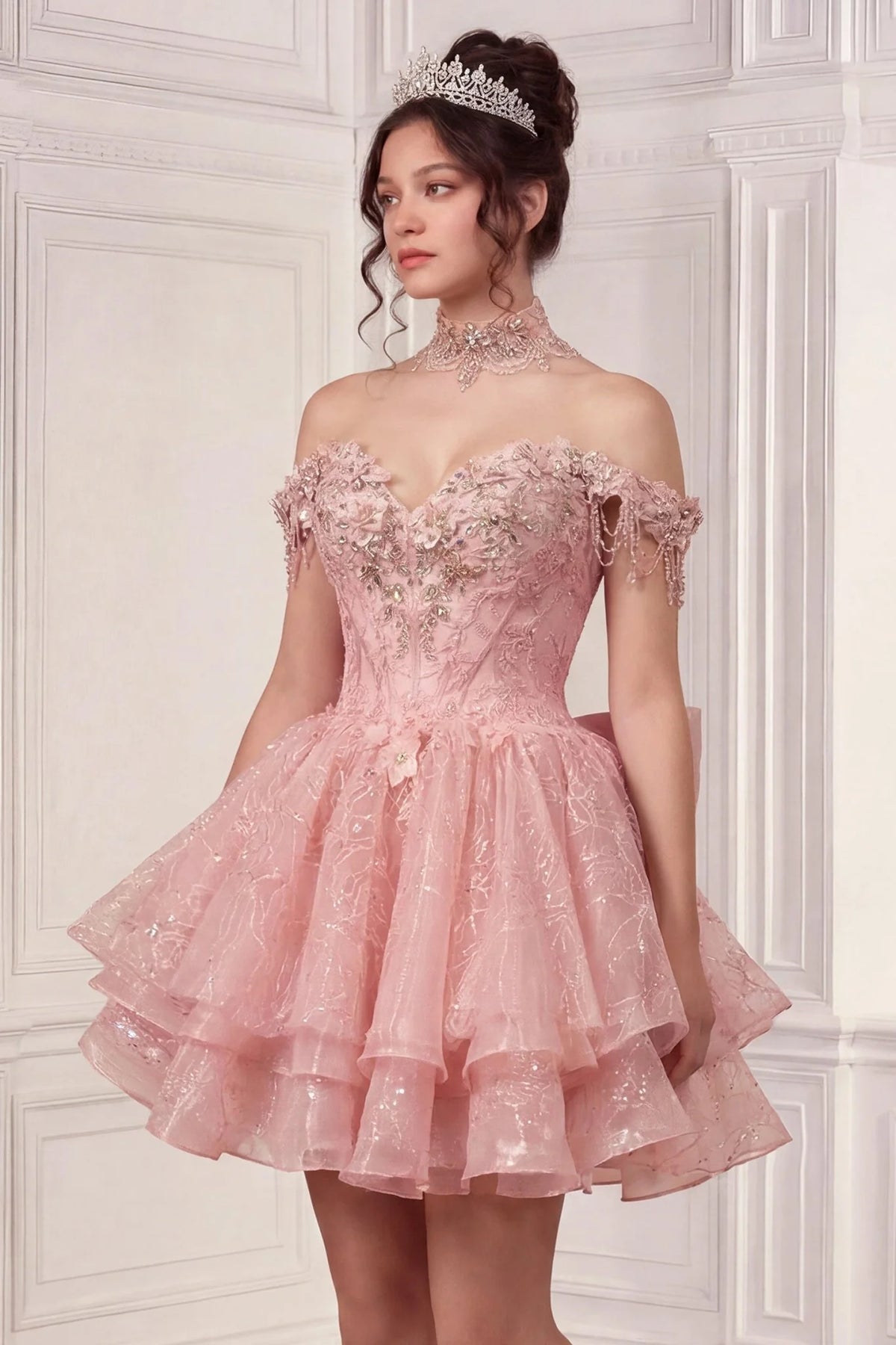 Cinderella Divine 15742 Pink Two-In-One Embellished Convertible Ball Gown