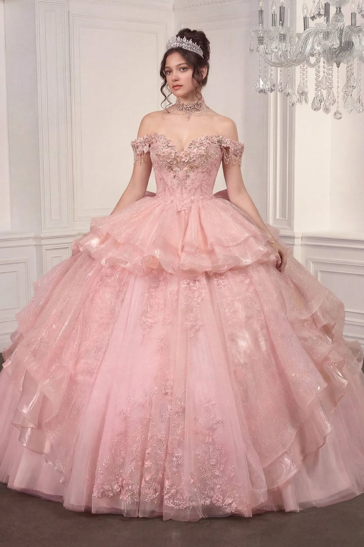 Cinderella Divine 15742 Pink Two-In-One Embellished Convertible Ball Gown