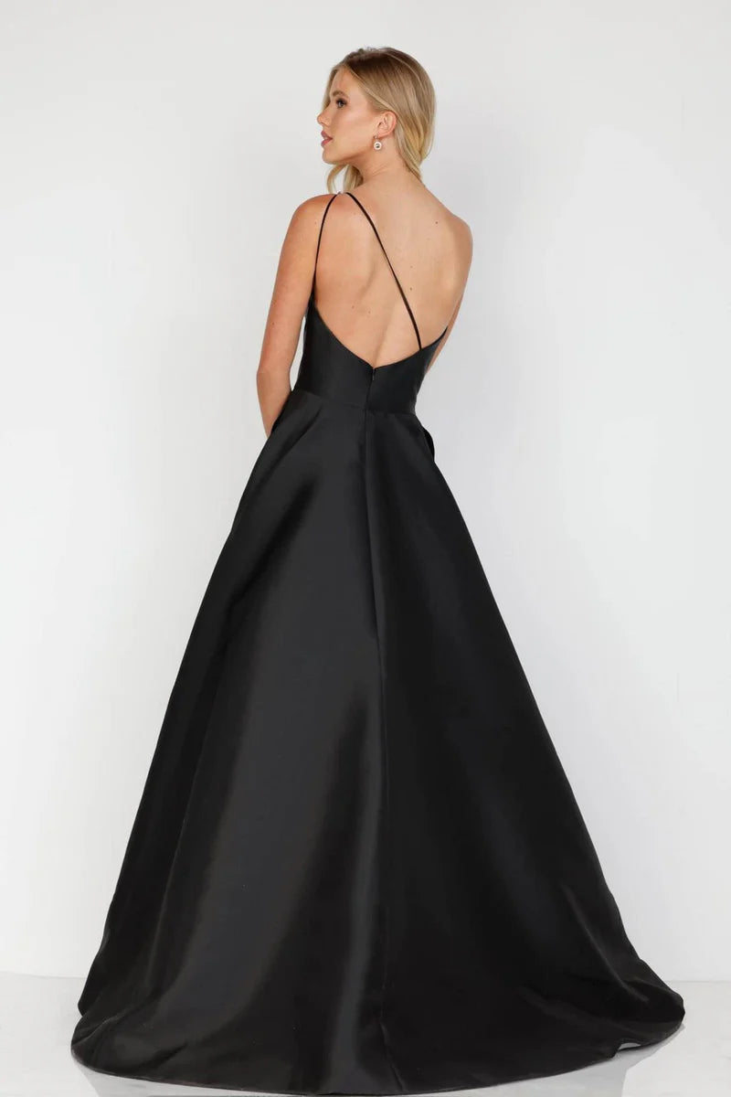 Terani Couture 1912E9202 Silver One-Shoulder Beaded Leaf Motif Mikado Ball Gown with Pockets