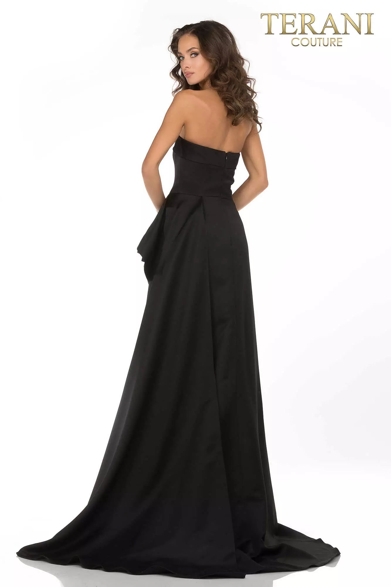 Terani Couture 2012P1288 Strapless A-line evening gown with a cascading peplum