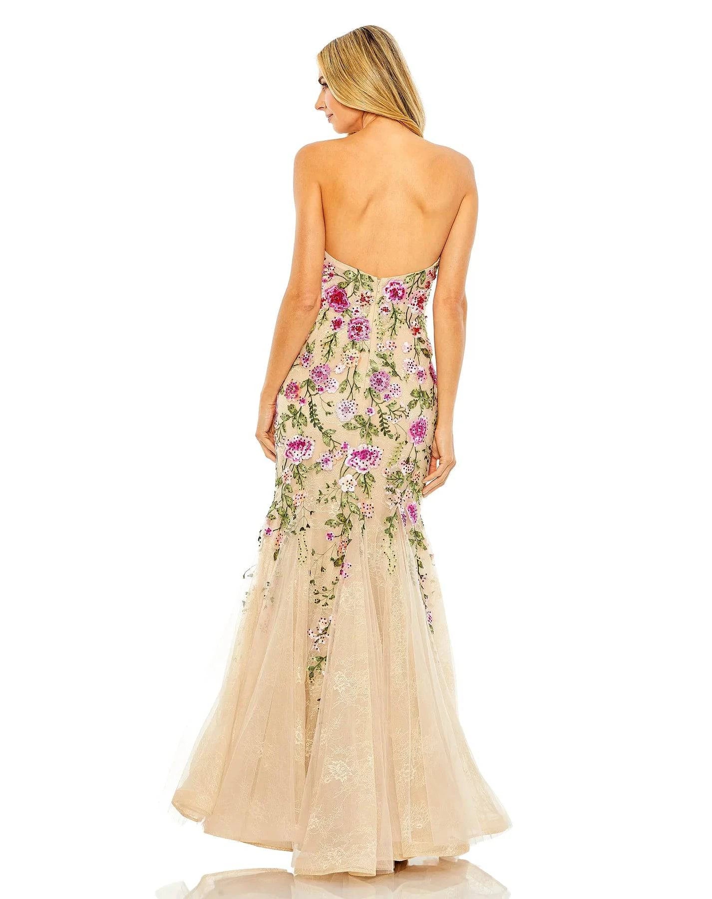 Mac Duggal 20652 Strapless Sheer Bustier Embroidered Mermaid Gown