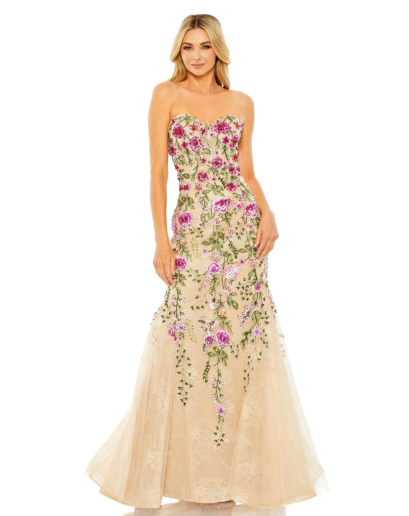 Mac Duggal 20652 Strapless Sheer Bustier Embroidered Mermaid Gown