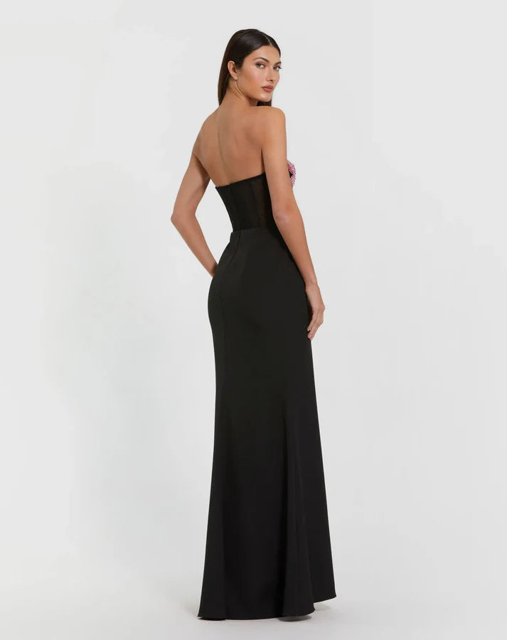 Mac Duggal 20682 Black Crepe Strapless Sweetheart Neckline Embroidered Bustier Gown