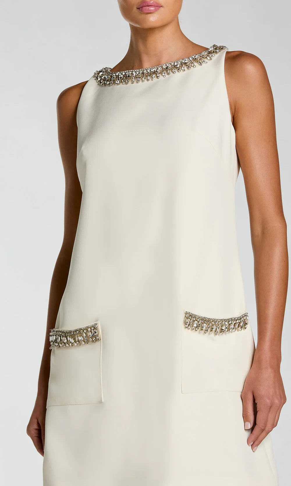 Mac Duggal 20691 Ivory Sleeveless Boat Neckline with Rhinestone Trim Mini Dress