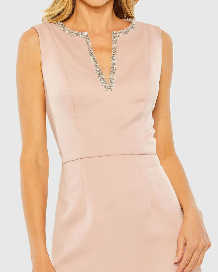 Mac Duggal 20694 Peach Sleeveless V-neckline with Crystal Embellishment