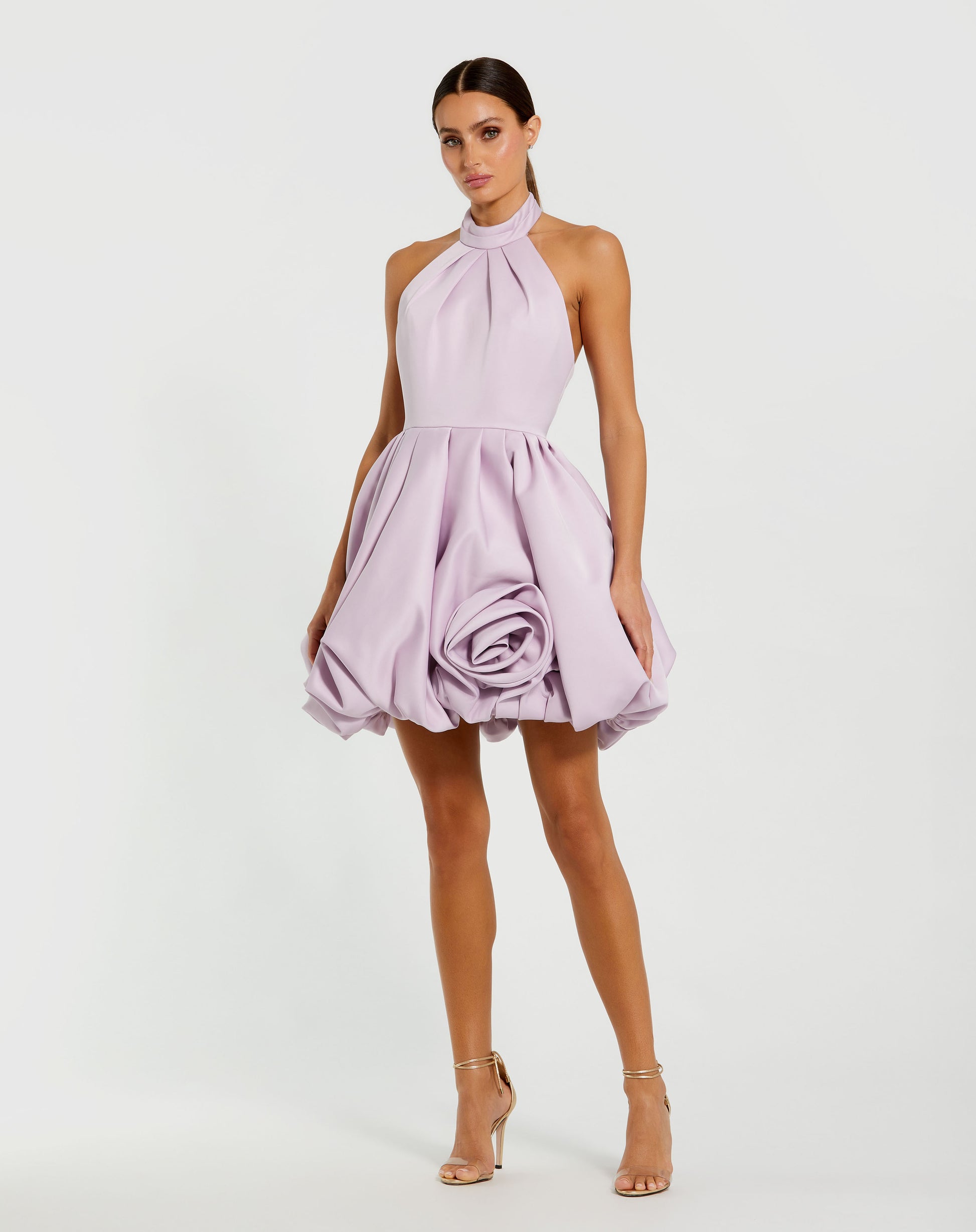high neck bubble hem mini dress Satin High Neck Bubble Hem Mini Dress