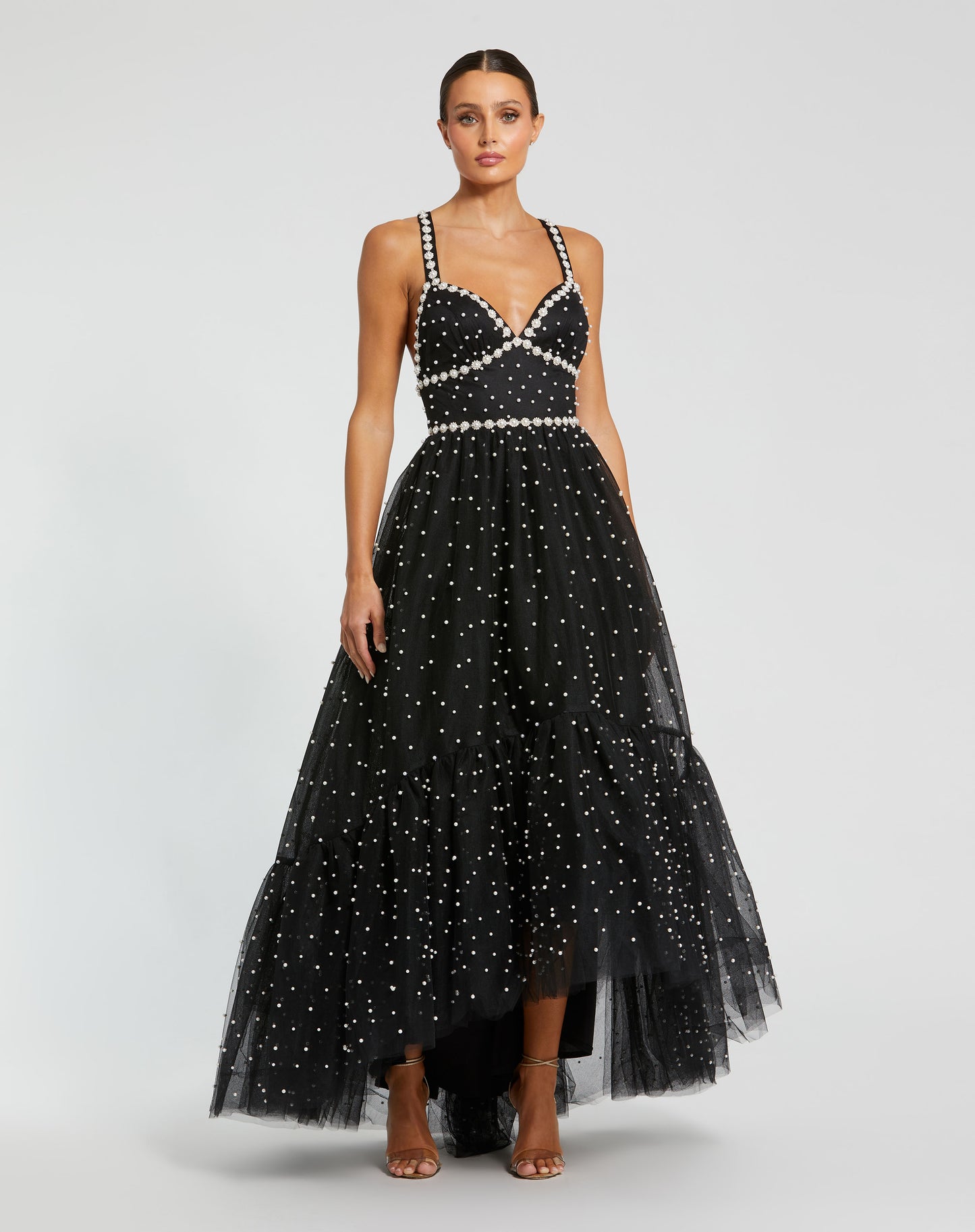 Mac Duggal 20747 Pearl Beaded High Low Gown