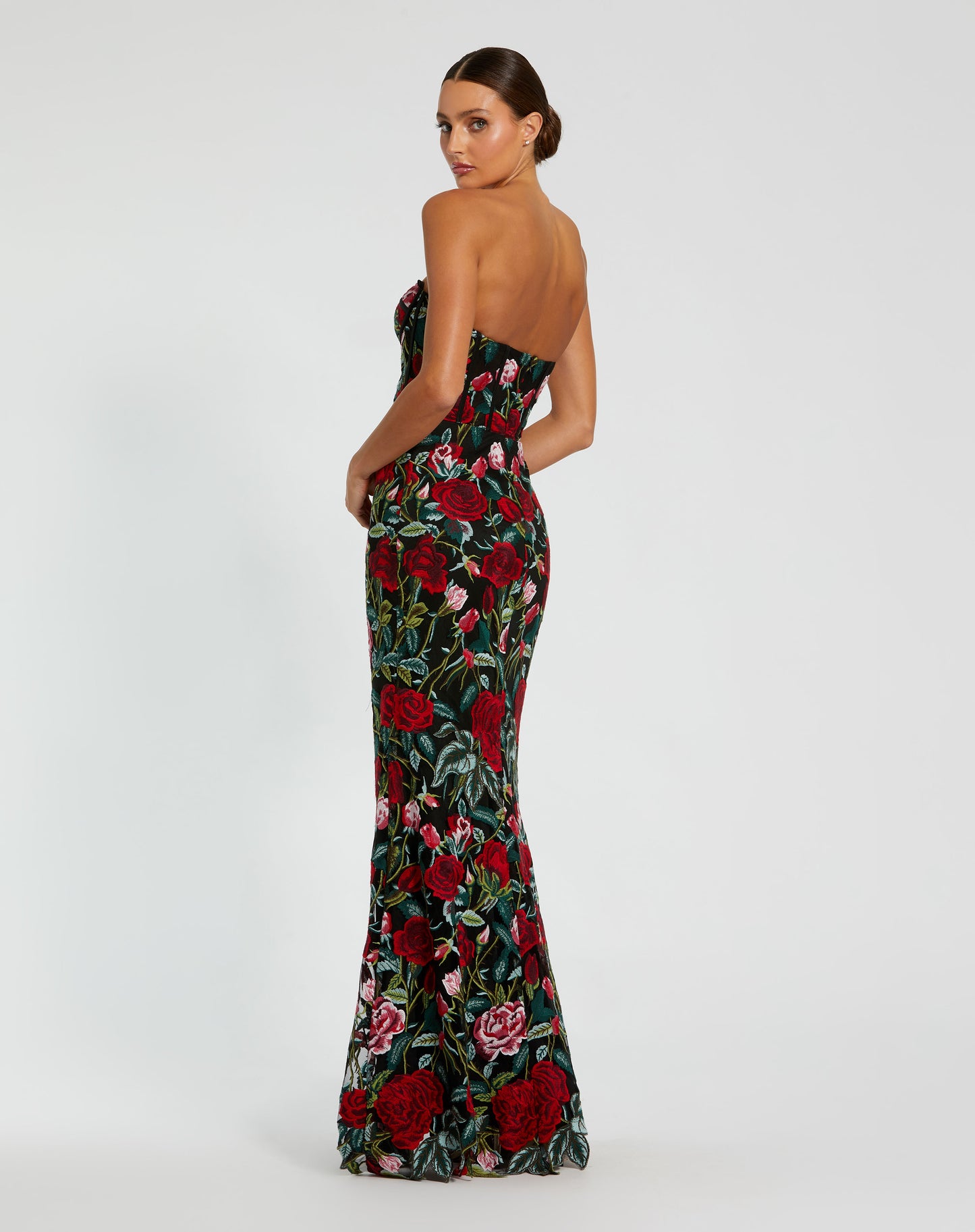 Mac Duggal 20757 Sheer Bustier Top Floral Applique Gown