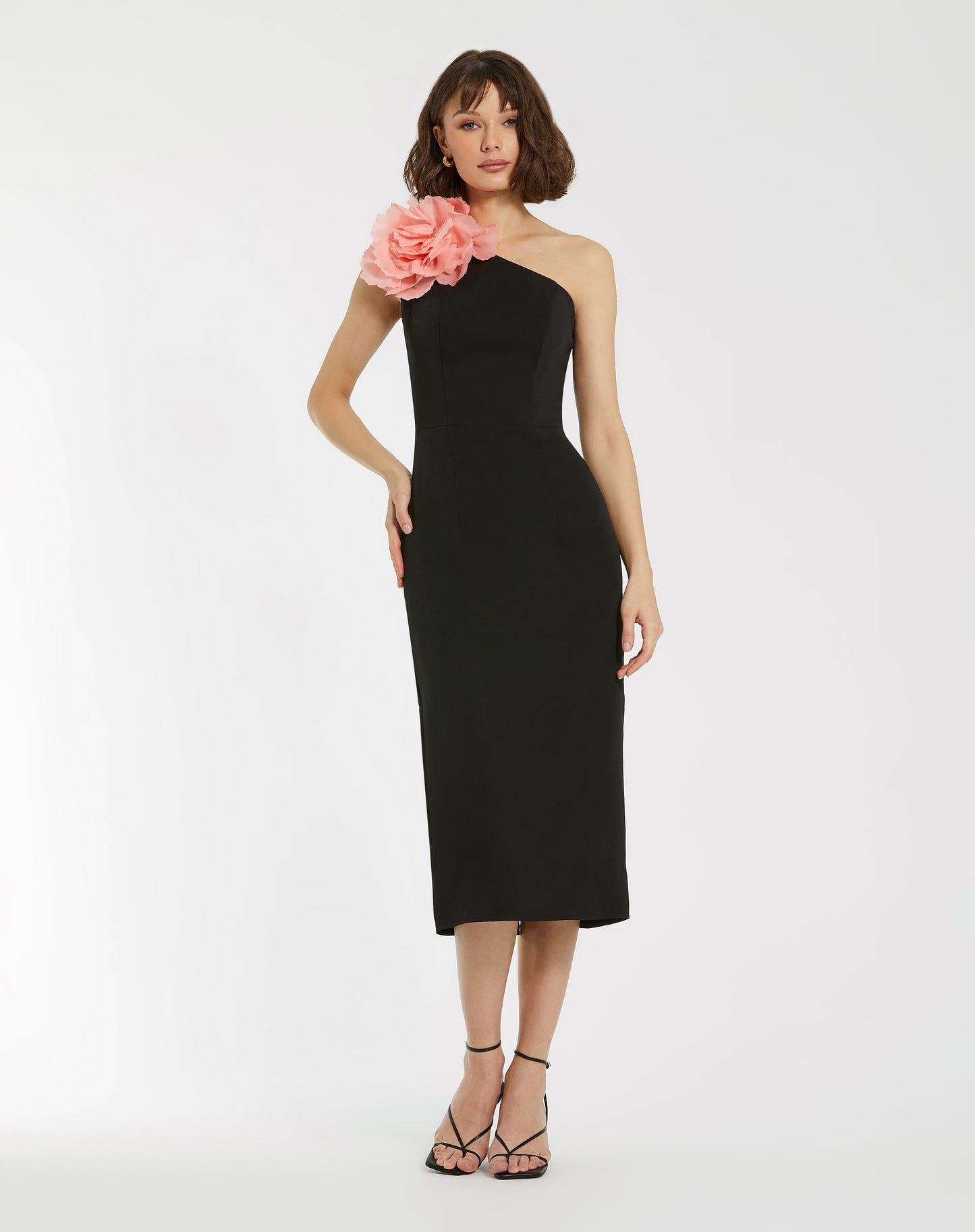Mac Duggal 20933 Crepe One Shoulder Midi Dress With Flower