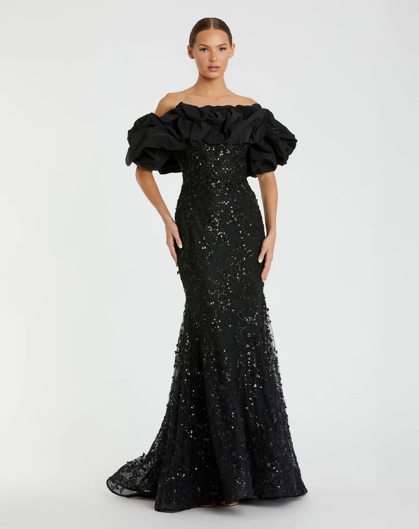 Mac Duggal 21033 Beaded Applique Off the Shoulder Mermaid Gown