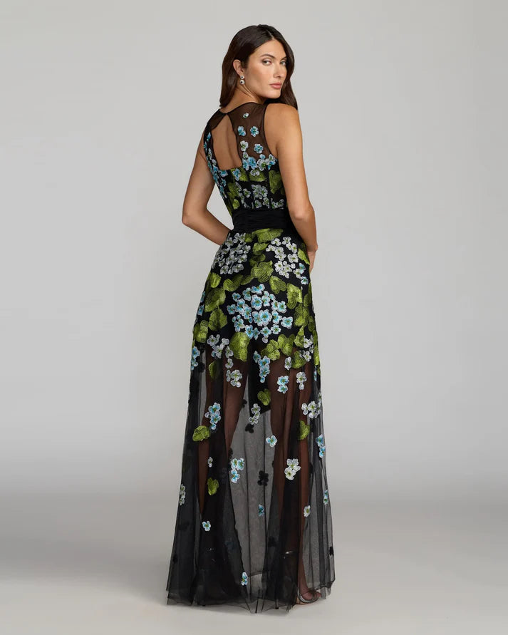 Mac Duggal 21058 Multi Sleeveless Floral Embroidered Corset Gown With Bow
