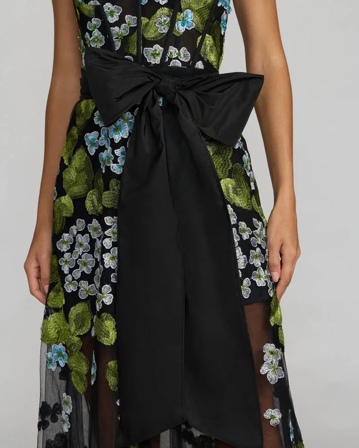 Mac Duggal 21058 Multi Sleeveless Floral Embroidered Corset Gown With Bow