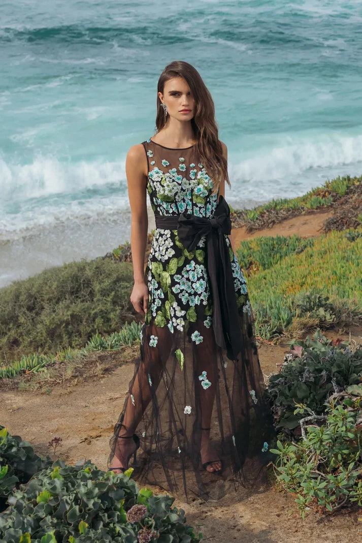 Mac Duggal 21058 Multi Sleeveless Floral Embroidered Corset Gown With Bow