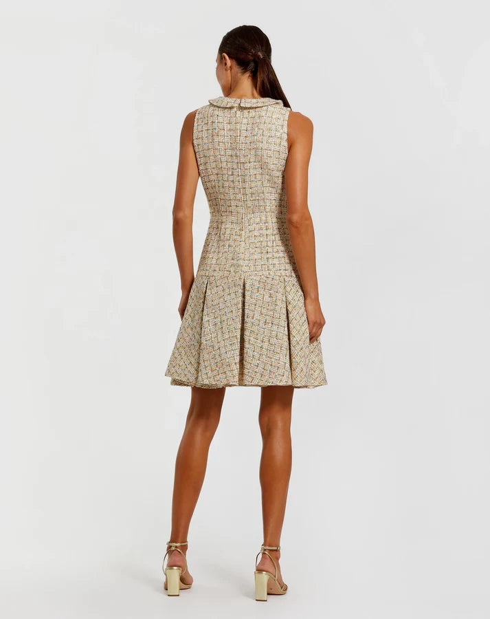 Mac Duggal 21068 Gold Multi Sleeveless Peter Pan Collar Mini Dress with Pleats