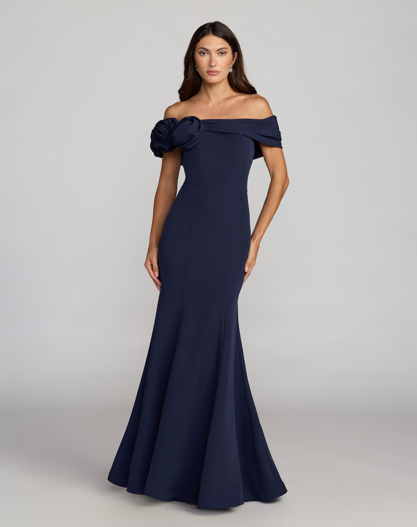 Mac Duggal 21104 Blue Off The Shoulder Crepe Mermaid Gown