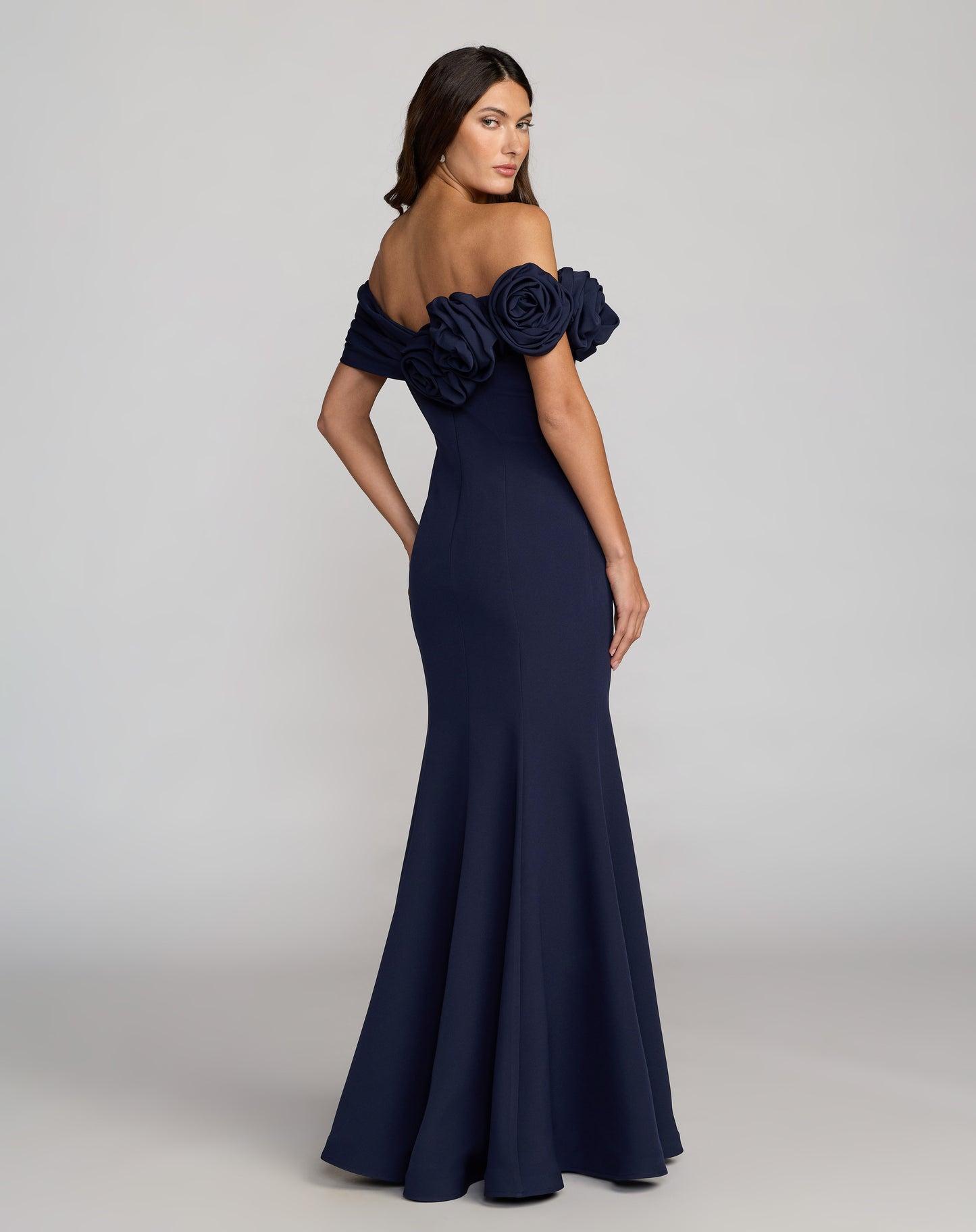 Mac Duggal 21104 Blue Off The Shoulder Crepe Mermaid Gown