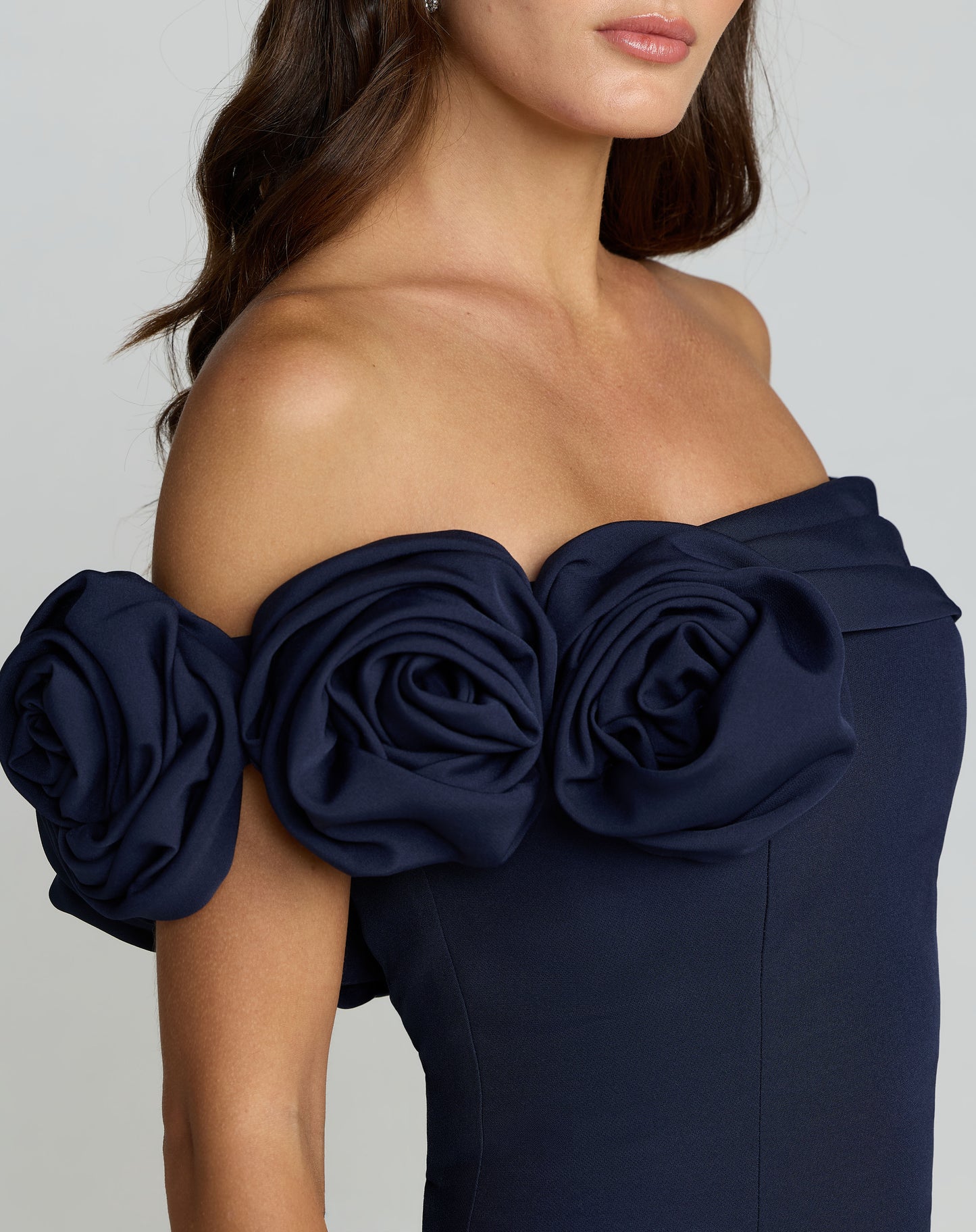 Mac Duggal 21104 Blue Off The Shoulder Crepe Mermaid Gown