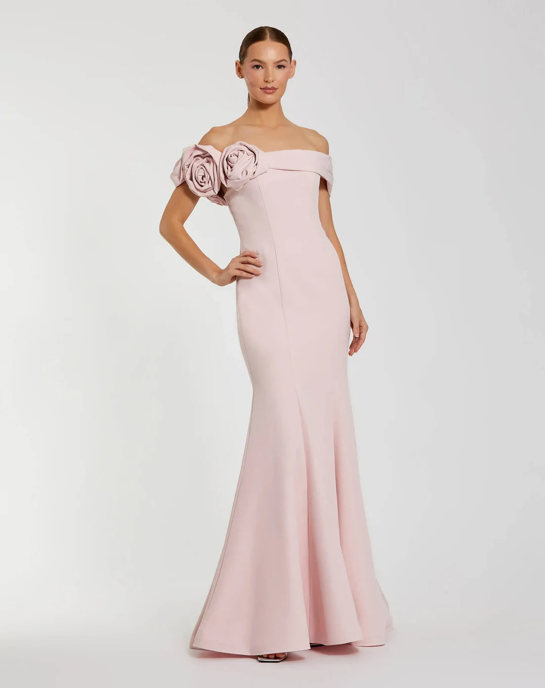 Mac Duggal 21104 Blue Off The Shoulder Crepe Mermaid Gown