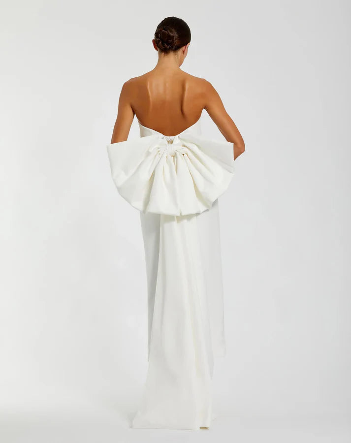 Mac Duggal 21108 Ivory Strapless Crepe Fitted Bodice Sheath Dress with Bow