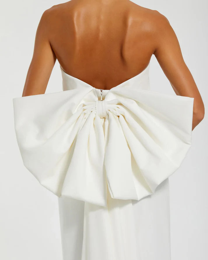 Mac Duggal 21108 Ivory Strapless Crepe Fitted Bodice Sheath Dress with Bow