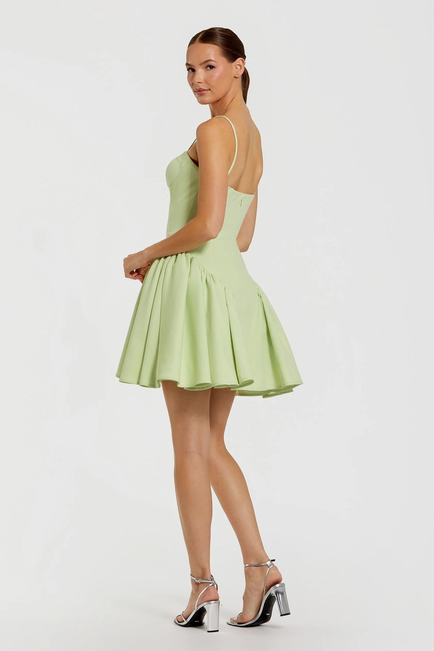 Mac Duggal 21124 Green Sweetheart Neck Spaghetti Strap Drop Waist Silhouette with Gathered Detailing