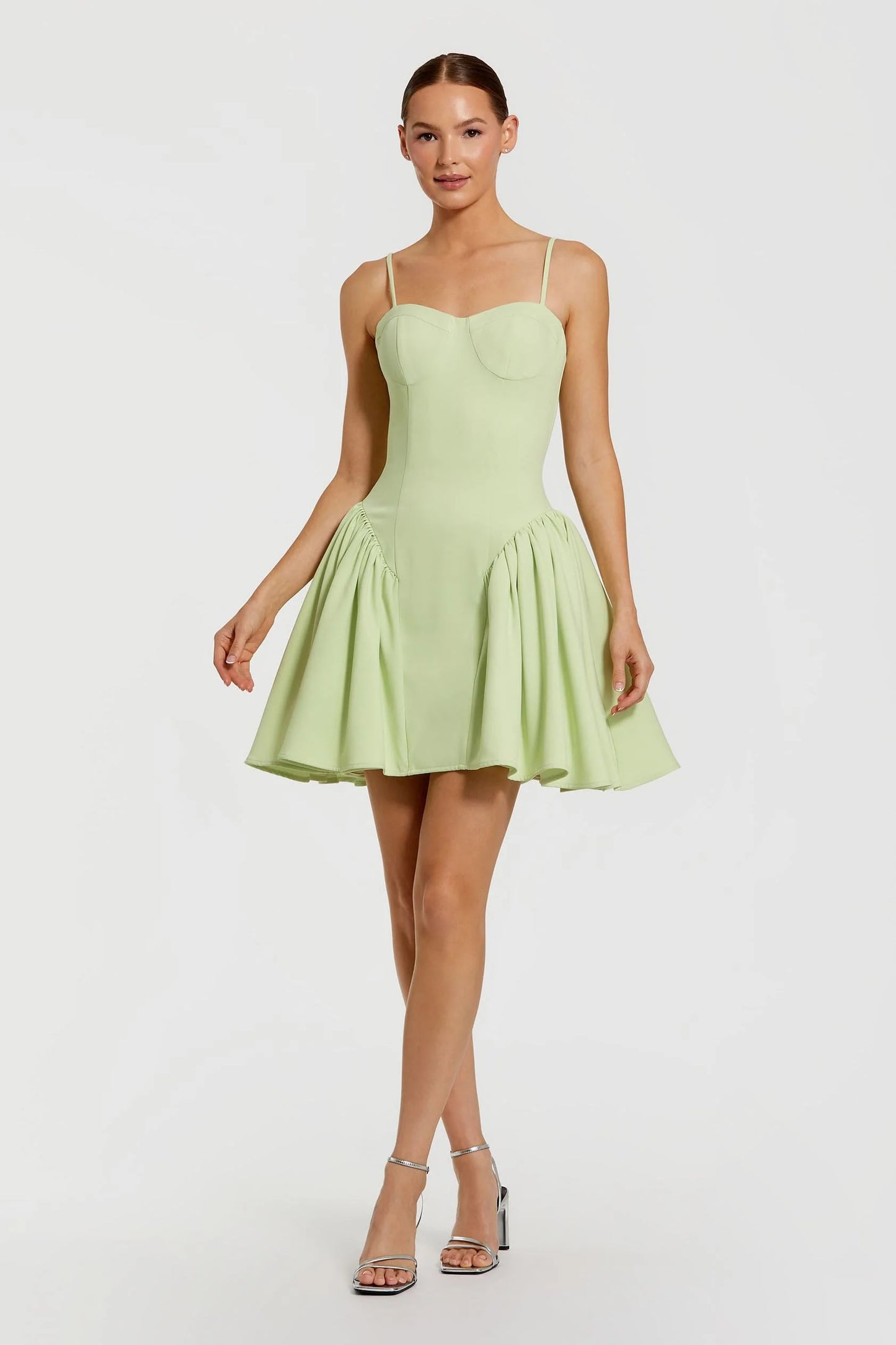 Mac Duggal 21124 Green Sweetheart Neck Spaghetti Strap Drop Waist Silhouette with Gathered Detailing