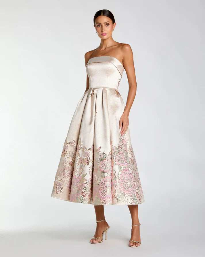 Mac Duggal 21372 Strapless Brocade A Line Midi Dress