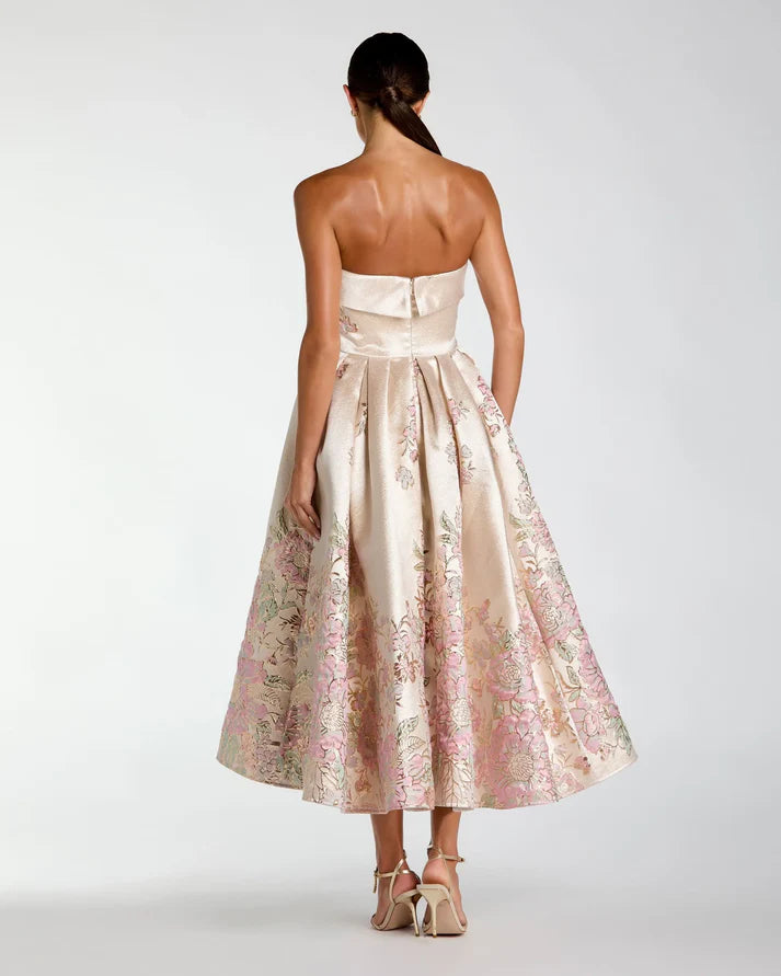Mac Duggal 21372 Strapless Brocade A Line Midi Dress