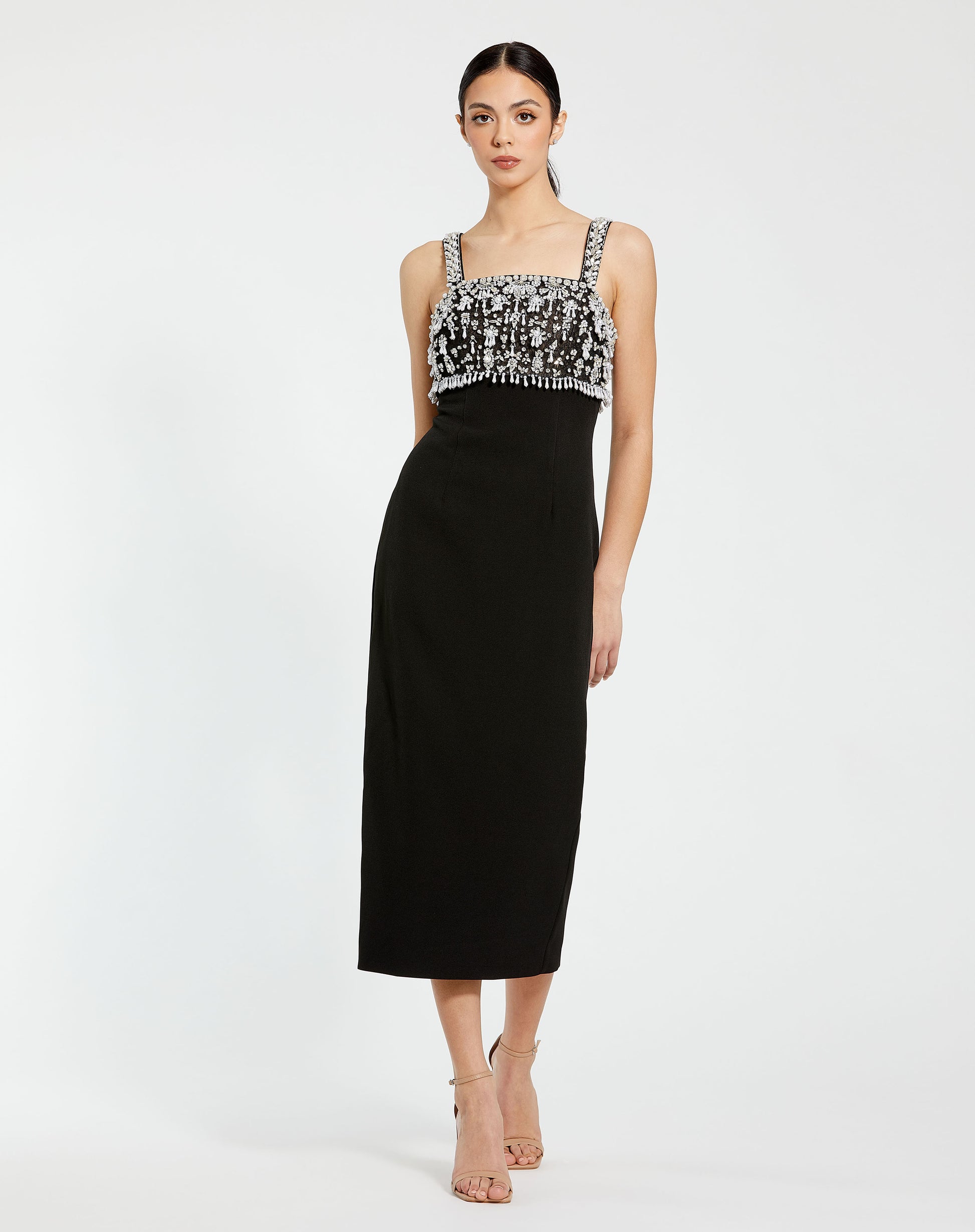 Mac Duggal 2226 Wide Strap Embellished Top Midi Dress B Chic Fashions Mac Duggal 2226 Wide Strap Embellished Top Midi Dress B Chic Fashions