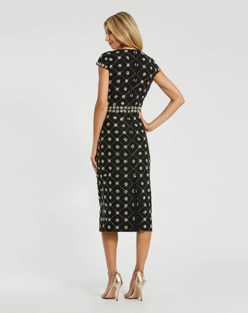 Mac Duggal 2234 Hand Embellished Cap Sleeve Midi Dress