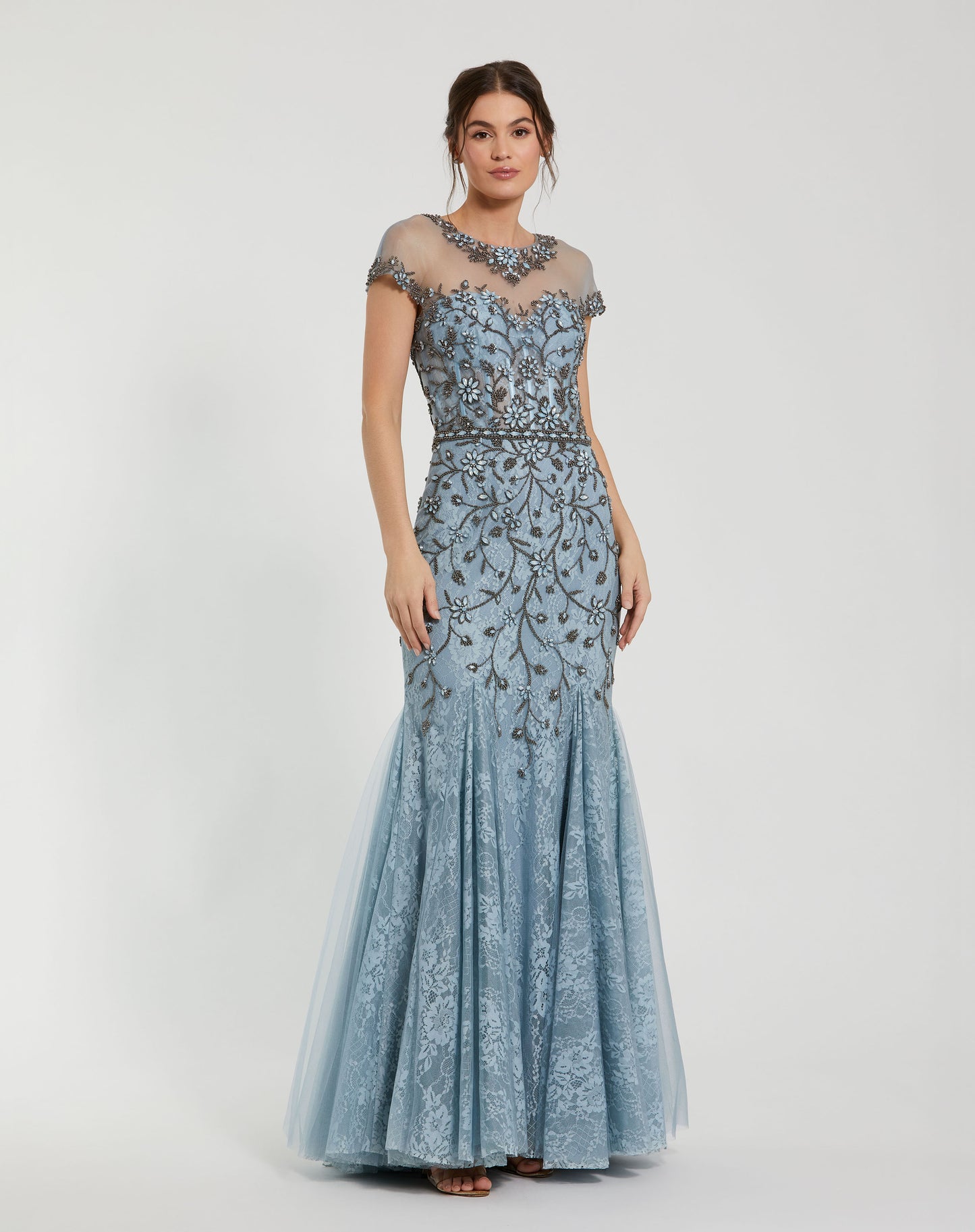 Mac Duggal 2239 Sheer Top Embellished Mermaid Gown