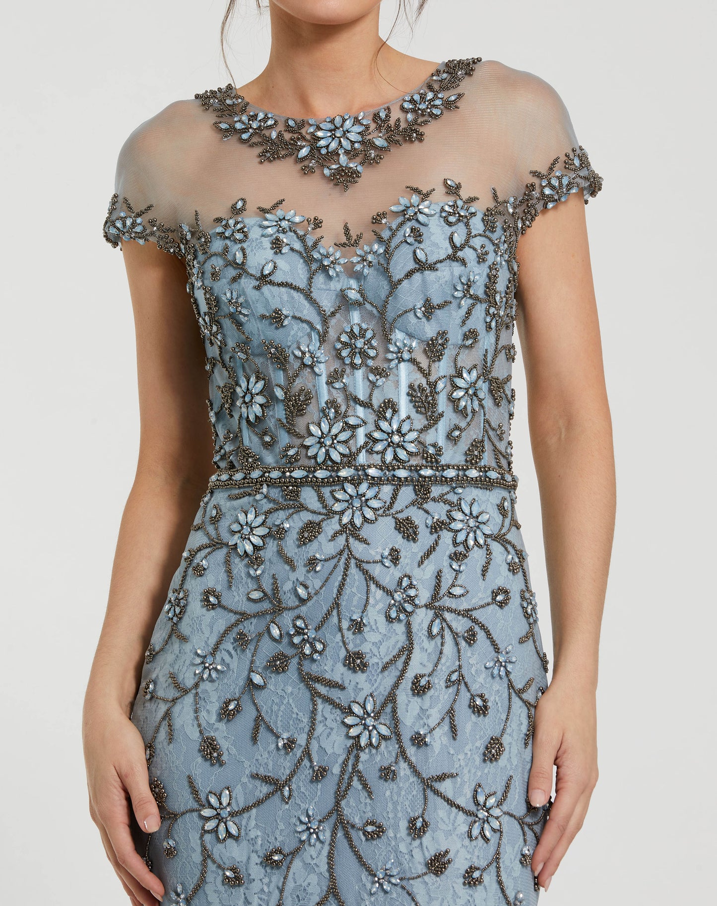 Mac Duggal 2239 Sheer Top Embellished Mermaid Gown