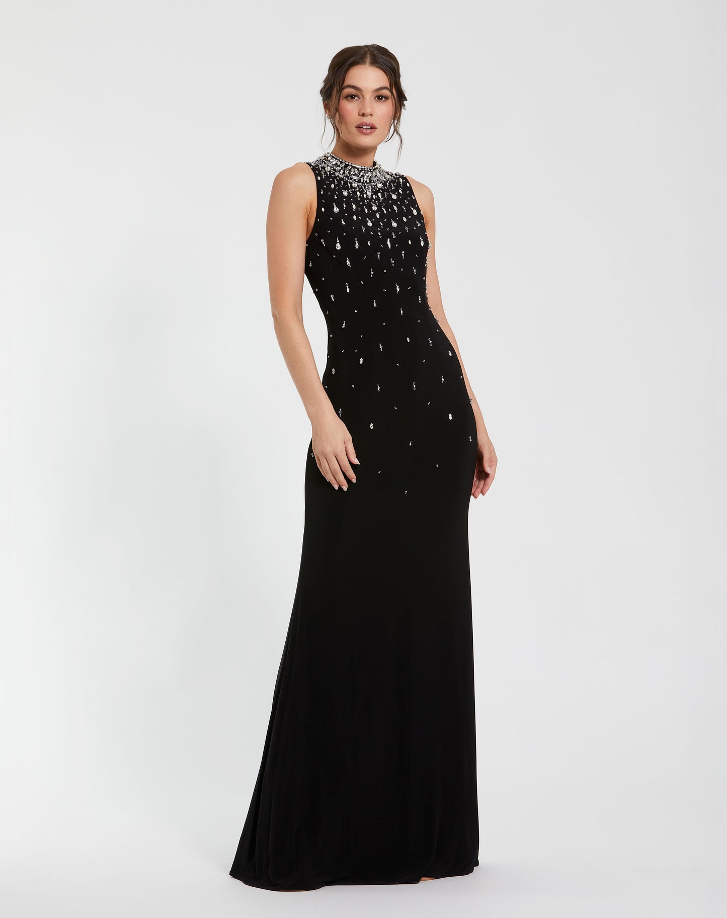 Mac Duggal 2260 Neck Sleeveless Beaded Jersey Fitted Gown