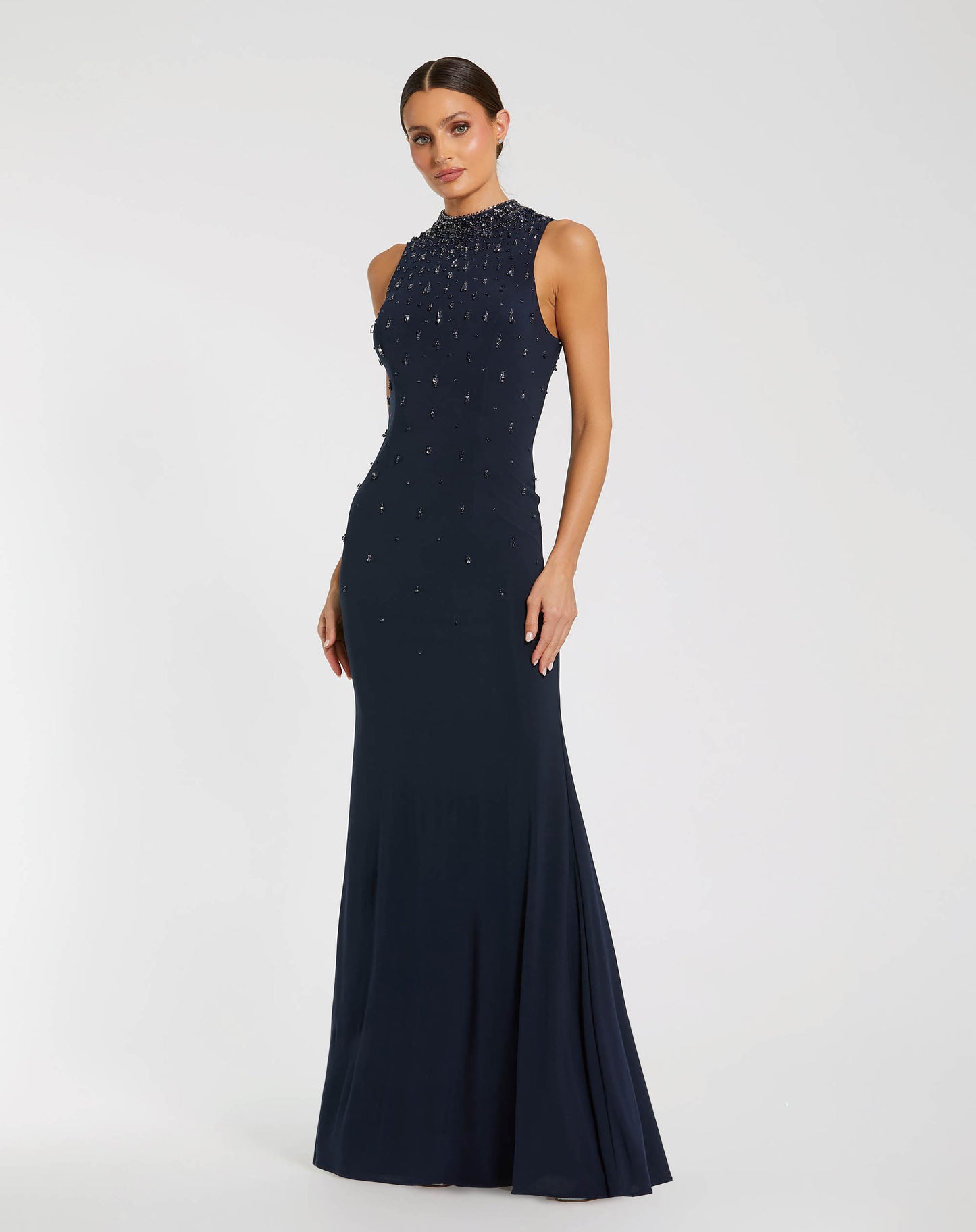 Mac Duggal 2260 Neck Sleeveless Beaded Jersey Fitted Gown