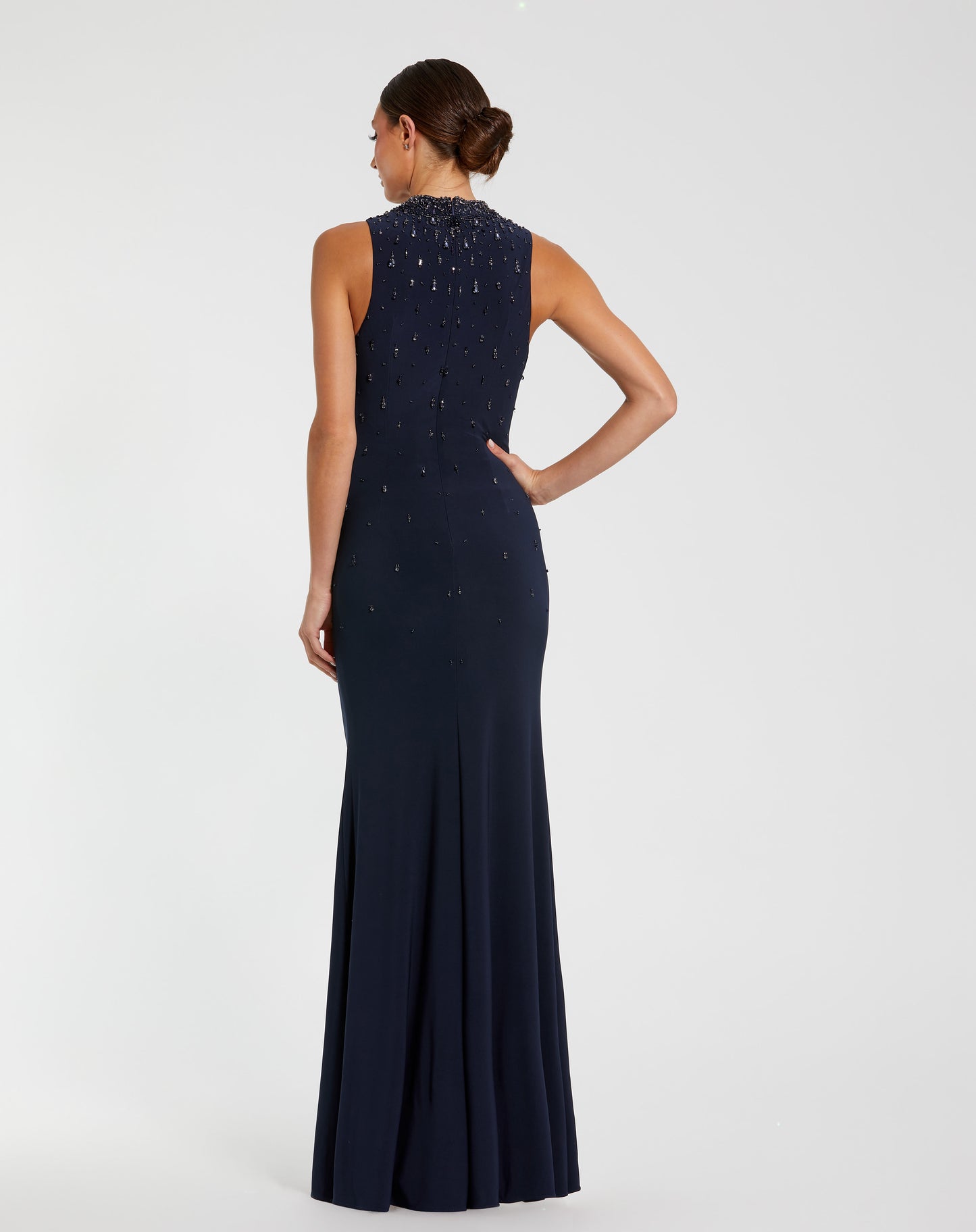 Mac Duggal 2260 Neck Sleeveless Beaded Jersey Fitted Gown