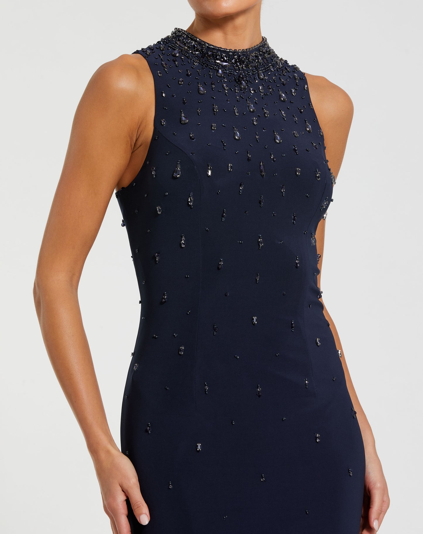 Mac Duggal 2260 Neck Sleeveless Beaded Jersey Fitted Gown