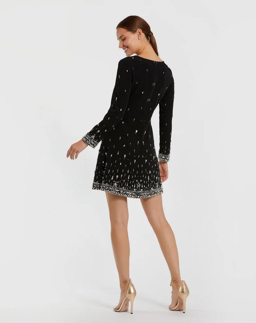 Mac Duggal 2262 Embellished Crepe Long Sleeve Mini Dress