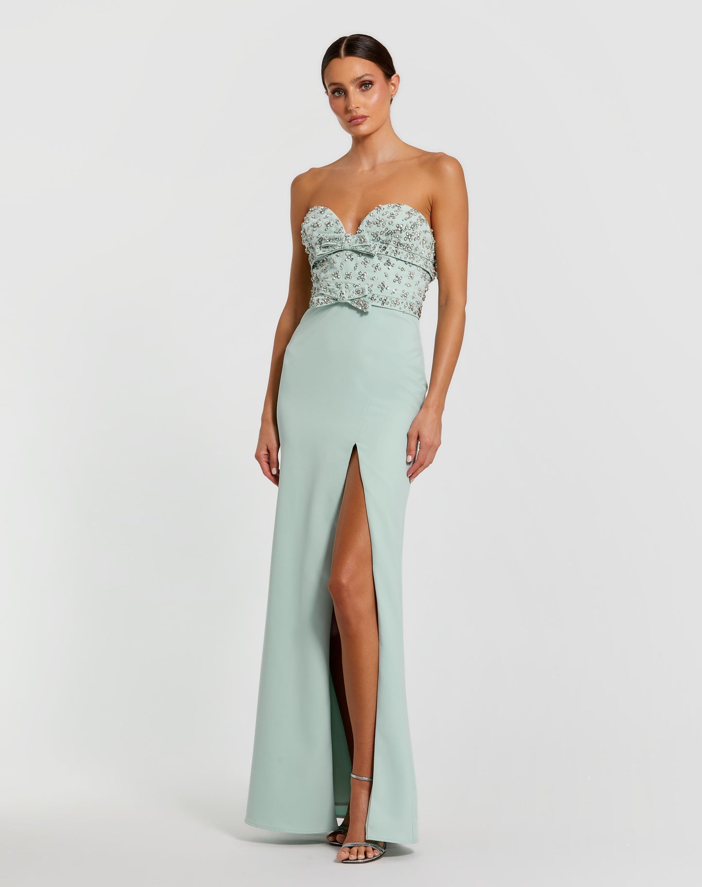 Mac Duggal 2285 Strapless Crepe Fitted Gown with Rhinestones