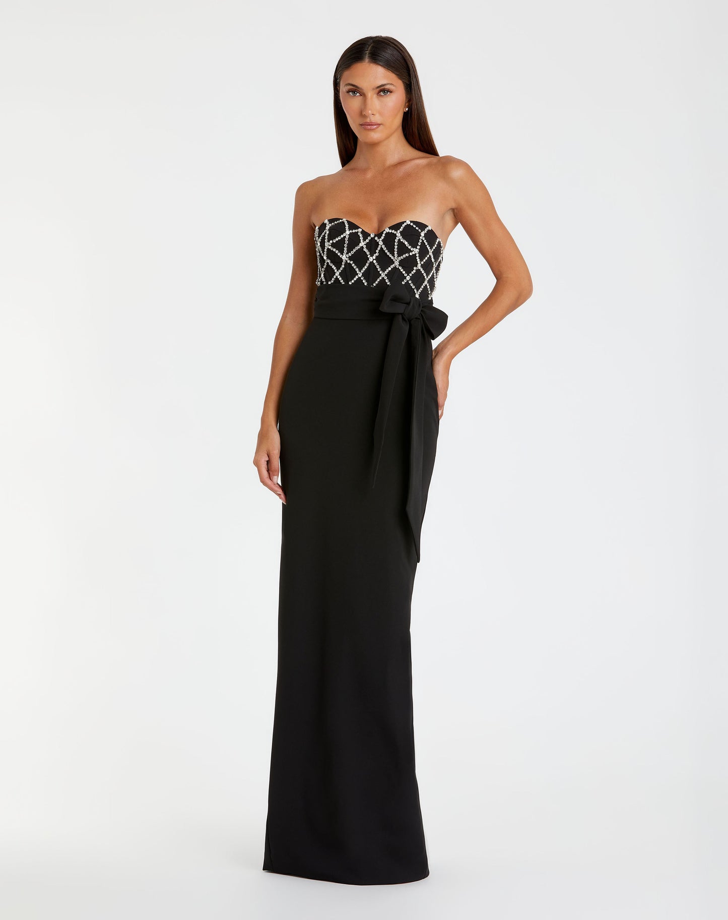 Mac Duggal 2294 Strapless Crepe Embellished Bustier Gown with Bow