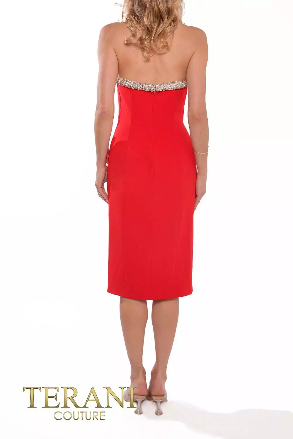 Terani Couture 232C1141 Strapless Crepe Column Evening Dress