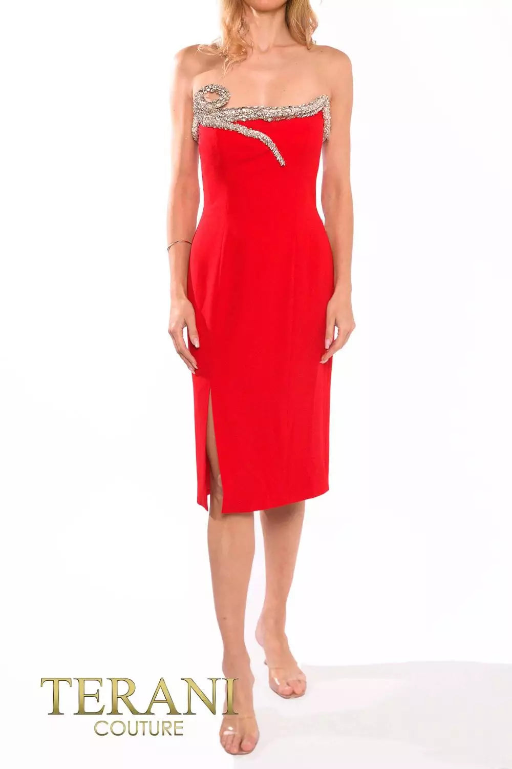 Terani Couture 232C1141 Strapless Crepe Column Evening Dress