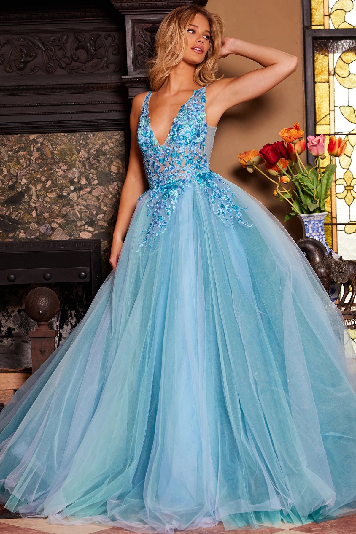 Jovani 23577 Floral Embroidered Bodice Ballgown