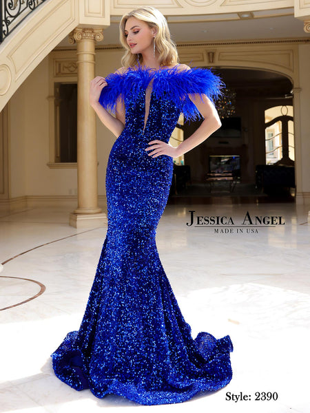 Jessica Angel Style JA2390 Velvet Sequin Mermaid Sleeve-Less Gown