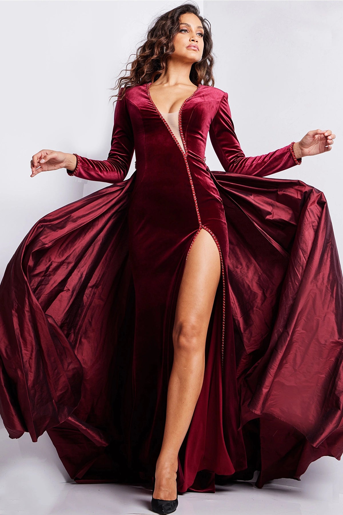 Jovani 23943 Long Sleeve Velvet Dress