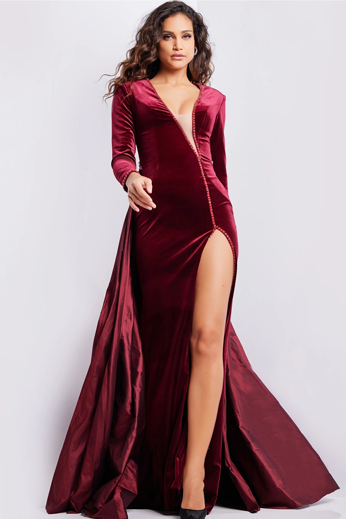 Jovani 23943 Long Sleeve Velvet Dress