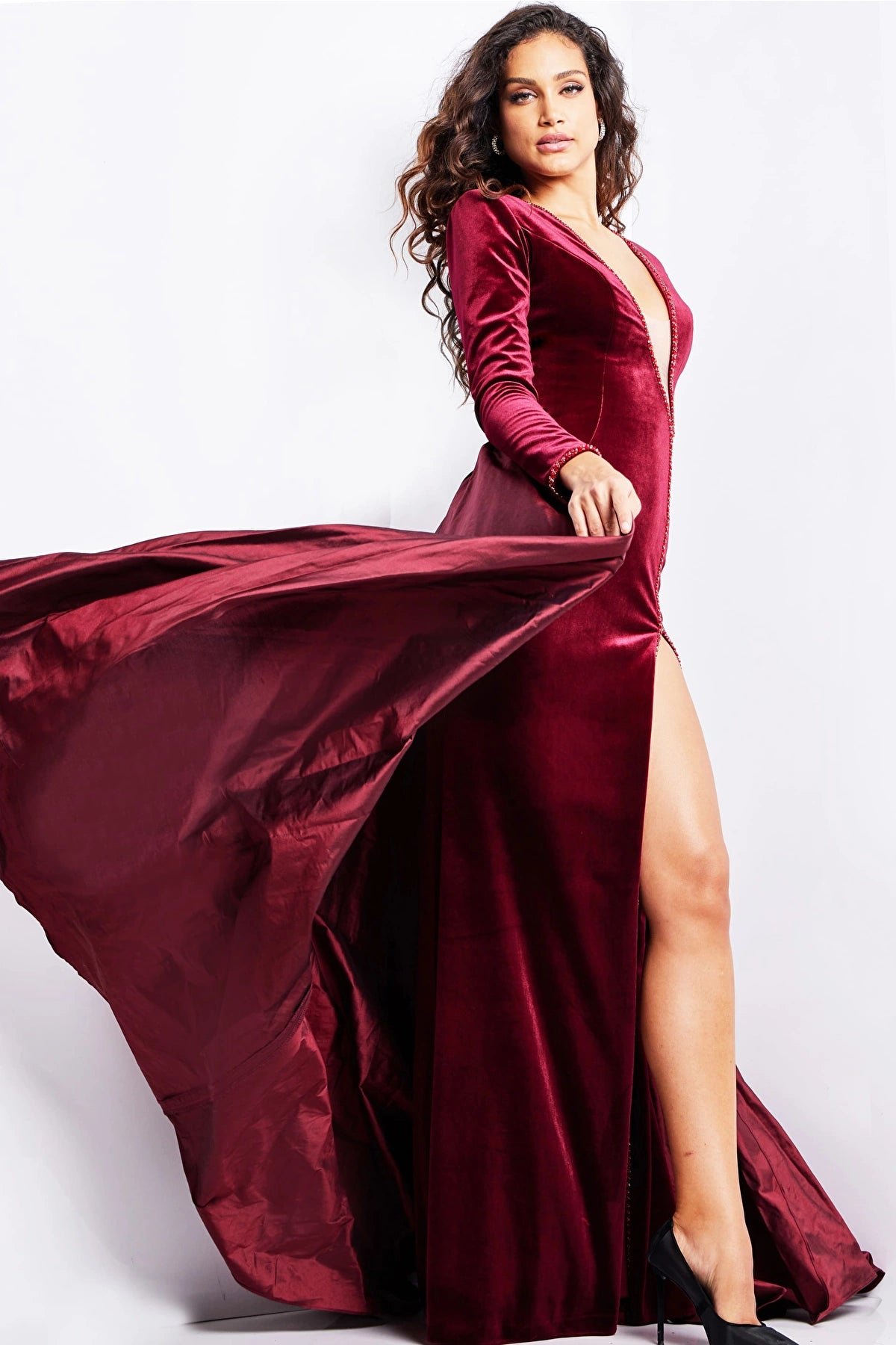 Jovani 23943 Long Sleeve Velvet Dress